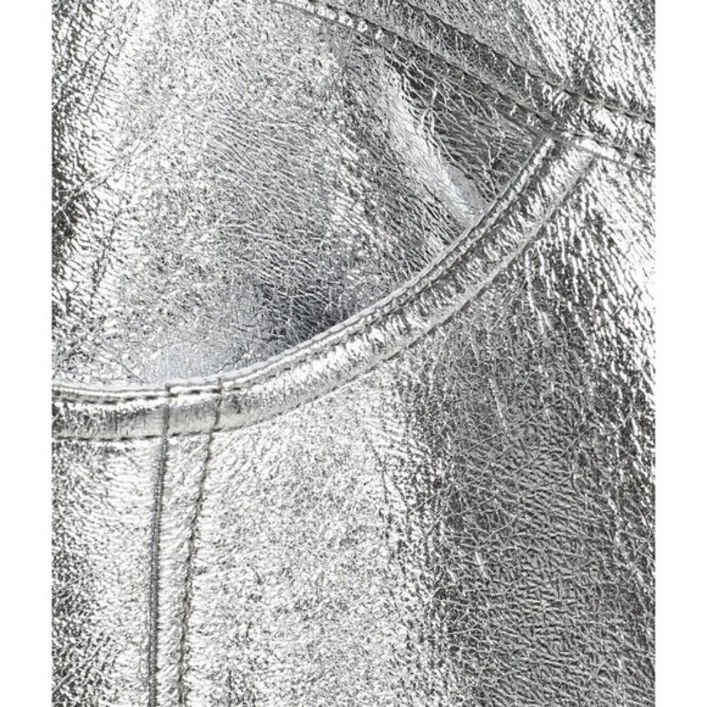 NWT Sandro Leather Devon Silver Cropped Pants - Picture 3 of 8